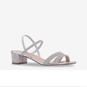 Nina silver rhinestone sparkle sandal with 2” block heel, size 7.5